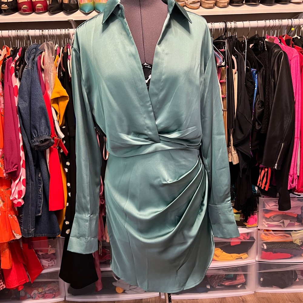 Elegant Teal Wrap Dress